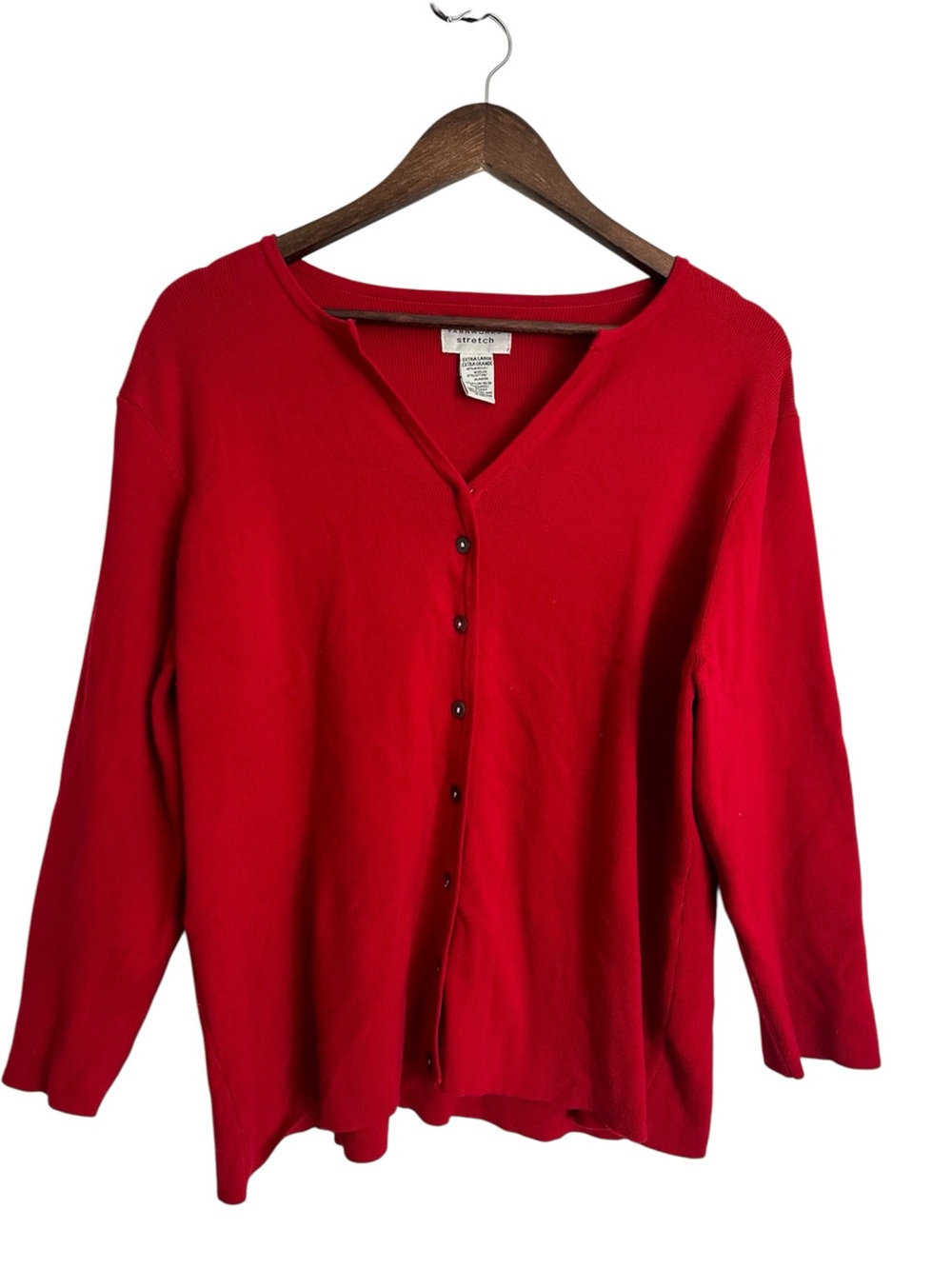 YarnWorks Stretch Red Lightweight Stretch Button Down Cardigan Sweater Sz XL